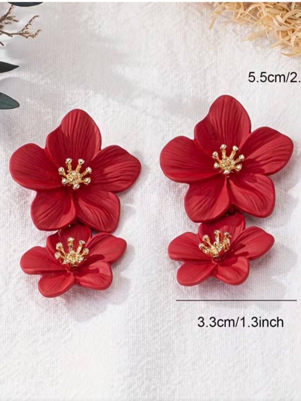 NEW Janey Red and Gold Flower Double Drop Earrings - Picture 4 of 5